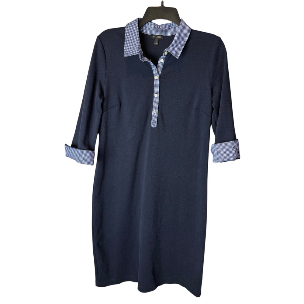Talbots Navy Polo Gingham Shirt Dress M
